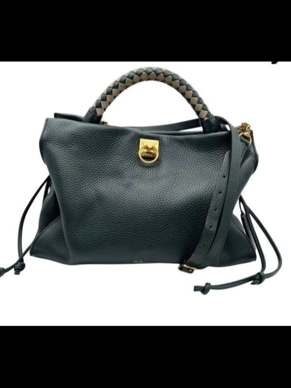 Mulberry Dark Green Pebbled Leather Satchel with Braided Top Handle